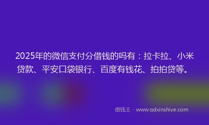 2025年的微信支付分借钱的吗有：拉卡拉、小米贷款、平安口袋银行、百度有钱花、拍拍贷等。
