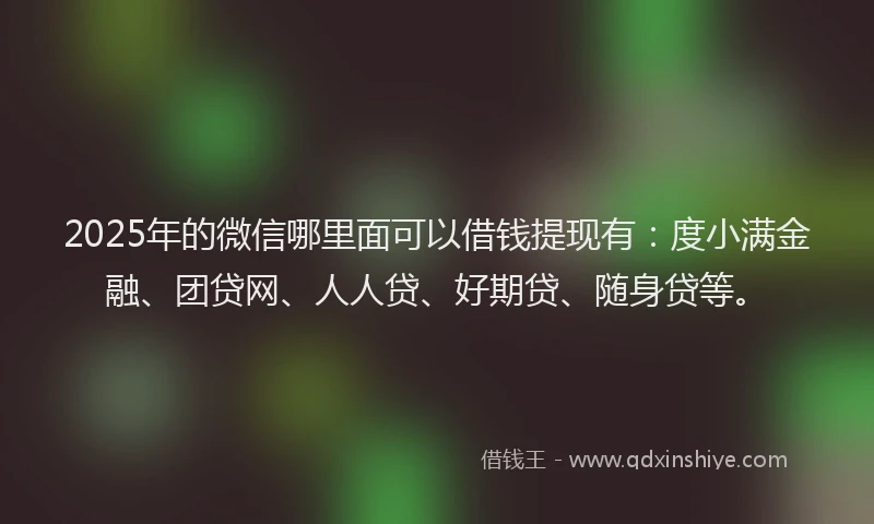 2025年的微信哪里面可以借钱提现有：度小满金融、团贷网、人人贷、好期贷、随身贷等。