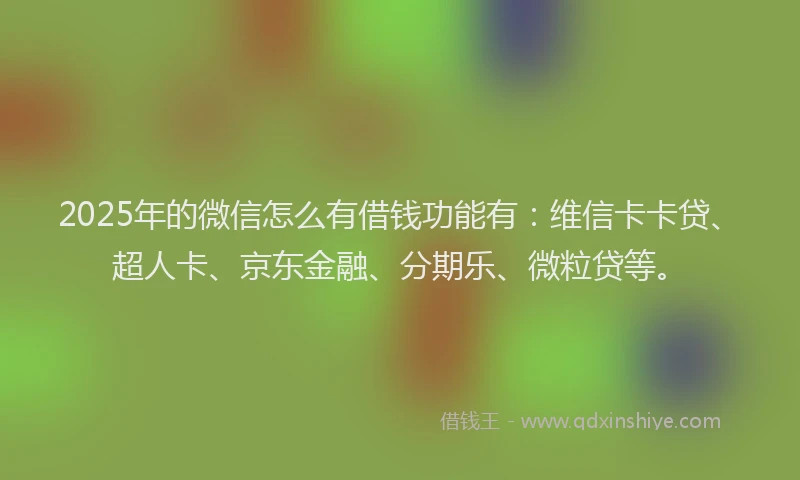 2025年的微信怎么有借钱功能有：维信卡卡贷、超人卡、京东金融、分期乐、微粒贷等。