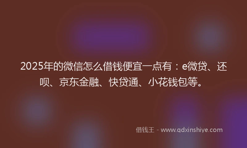 2025年的微信怎么借钱便宜一点有：e微贷、还呗、京东金融、快贷通、小花钱包等。