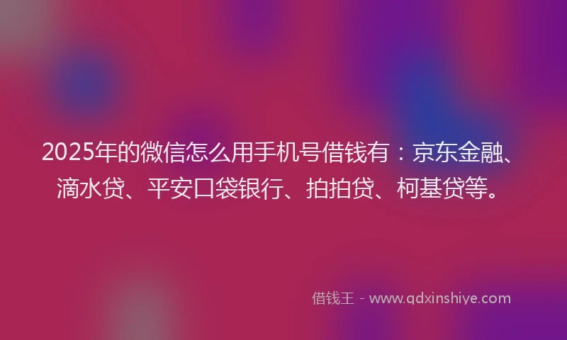 2025年的微信怎么用手机号借钱有：京东金融、滴水贷、平安口袋银行、拍拍贷、柯基贷等。