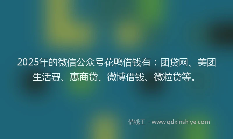 2025年的微信公众号花鸭借钱有：团贷网、美团生活费、惠商贷、微博借钱、微粒贷等。