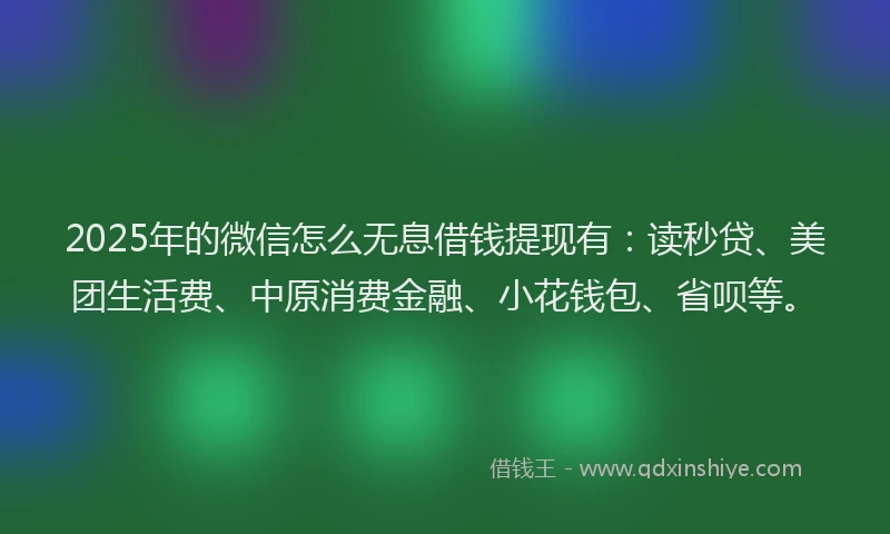 2025年的微信怎么无息借钱提现有：读秒贷、美团生活费、中原消费金融、小花钱包、省呗等。