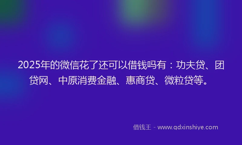 2025年的微信花了还可以借钱吗有：功夫贷、团贷网、中原消费金融、惠商贷、微粒贷等。