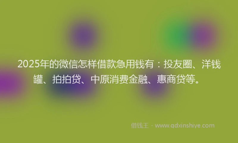 2025年的微信怎样借款急用钱有：投友圈、洋钱罐、拍拍贷、中原消费金融、惠商贷等。
