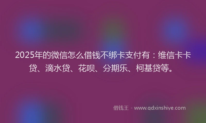 2025年的微信怎么借钱不绑卡支付有：维信卡卡贷、滴水贷、花呗、分期乐、柯基贷等。