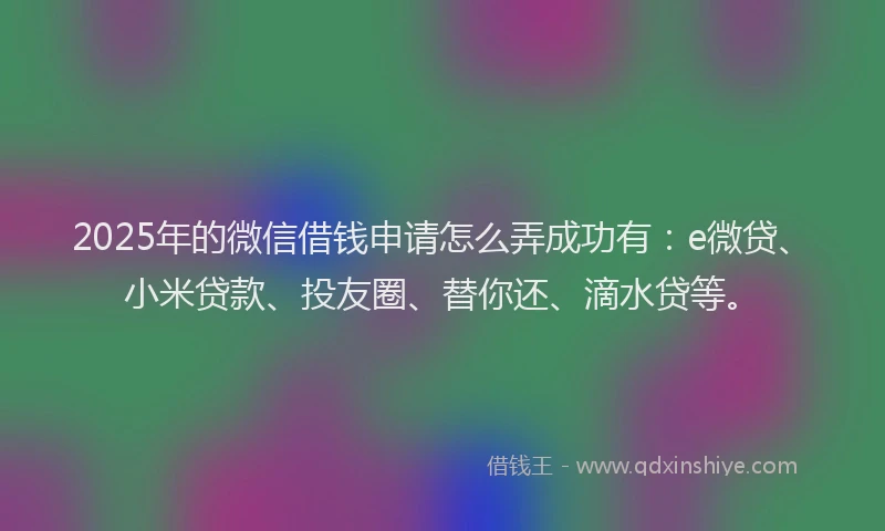 2025年的微信借钱申请怎么弄成功有：e微贷、小米贷款、投友圈、替你还、滴水贷等。