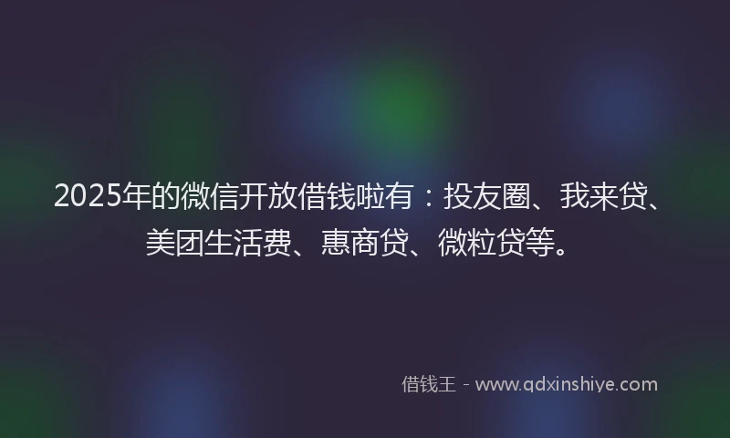 2025年的微信开放借钱啦有：投友圈、我来贷、美团生活费、惠商贷、微粒贷等。