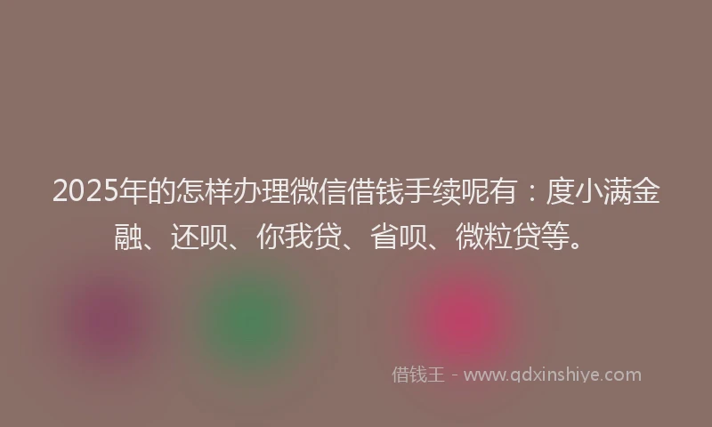 2025年的怎样办理微信借钱手续呢有：度小满金融、还呗、你我贷、省呗、微粒贷等。