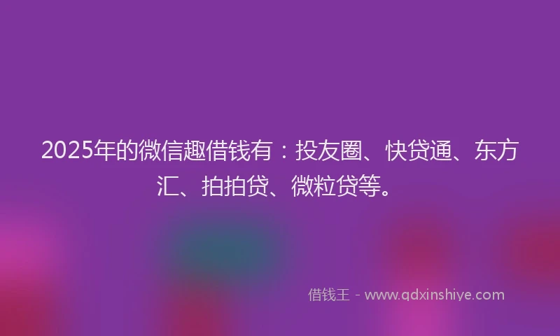 2025年的微信趣借钱有：投友圈、快贷通、东方汇、拍拍贷、微粒贷等。