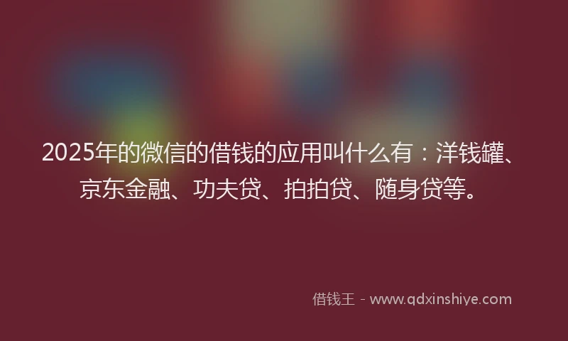 2025年的微信的借钱的应用叫什么有：洋钱罐、京东金融、功夫贷、拍拍贷、随身贷等。
