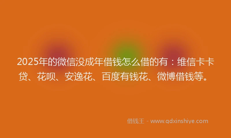 2025年的微信没成年借钱怎么借的有：维信卡卡贷、花呗、安逸花、百度有钱花、微博借钱等。