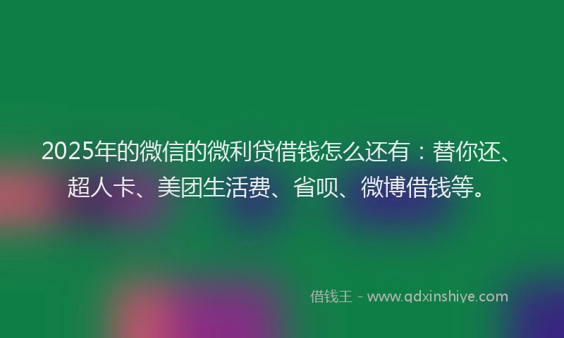 2025年的微信的微利贷借钱怎么还有：替你还、超人卡、美团生活费、省呗、微博借钱等。