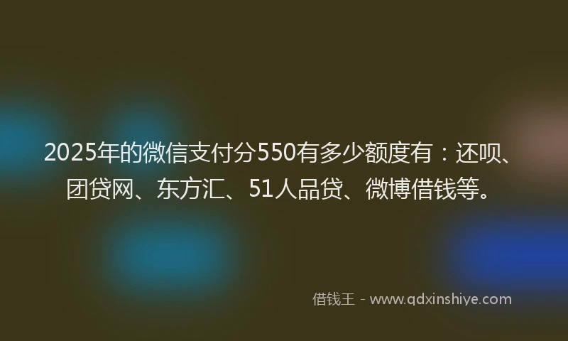 2025年的微信支付分550有多少额度有：还呗、团贷网、东方汇、51人品贷、微博借钱等。