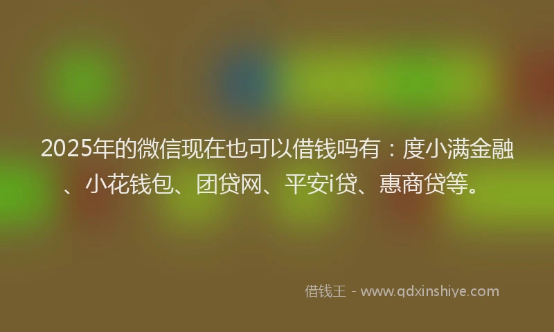 2025年的微信现在也可以借钱吗有：度小满金融、小花钱包、团贷网、平安i贷、惠商贷等。