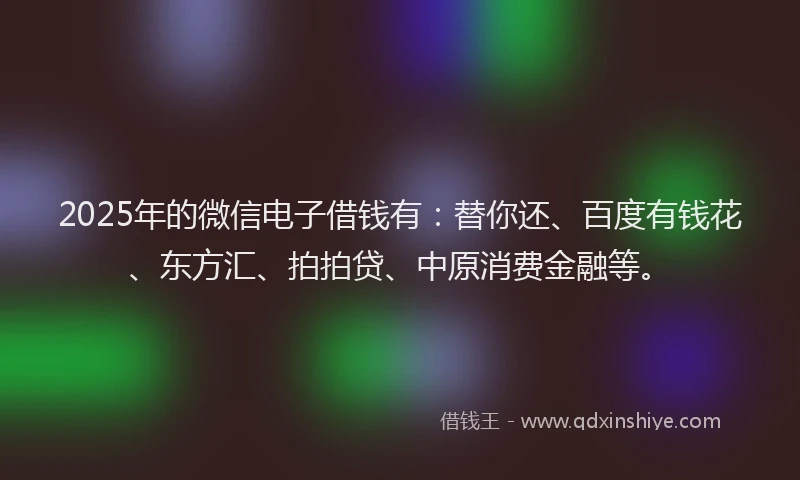2025年的微信电子借钱有：替你还、百度有钱花、东方汇、拍拍贷、中原消费金融等。
