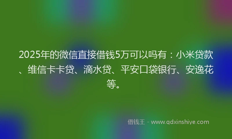 2025年的微信直接借钱5万可以吗有：小米贷款、维信卡卡贷、滴水贷、平安口袋银行、安逸花等。