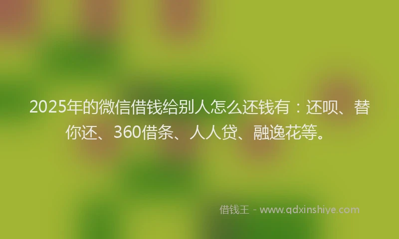 2025年的微信借钱给别人怎么还钱有：还呗、替你还、360借条、人人贷、融逸花等。