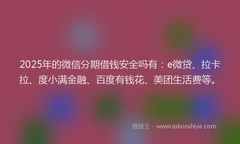 2025年的微信分期借钱安全吗有：e微贷、拉卡拉、度小满金融、百度有钱花、美团生活费等。