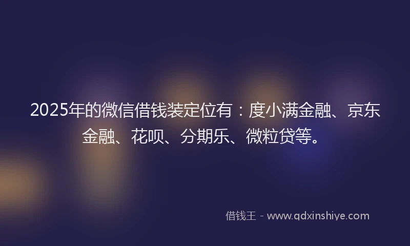 2025年的微信借钱装定位有：度小满金融、京东金融、花呗、分期乐、微粒贷等。