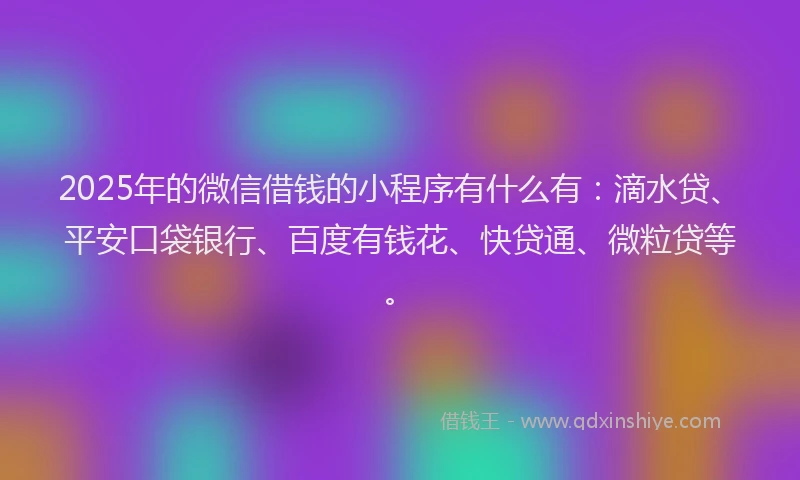 2025年的微信借钱的小程序有什么有：滴水贷、平安口袋银行、百度有钱花、快贷通、微粒贷等。
