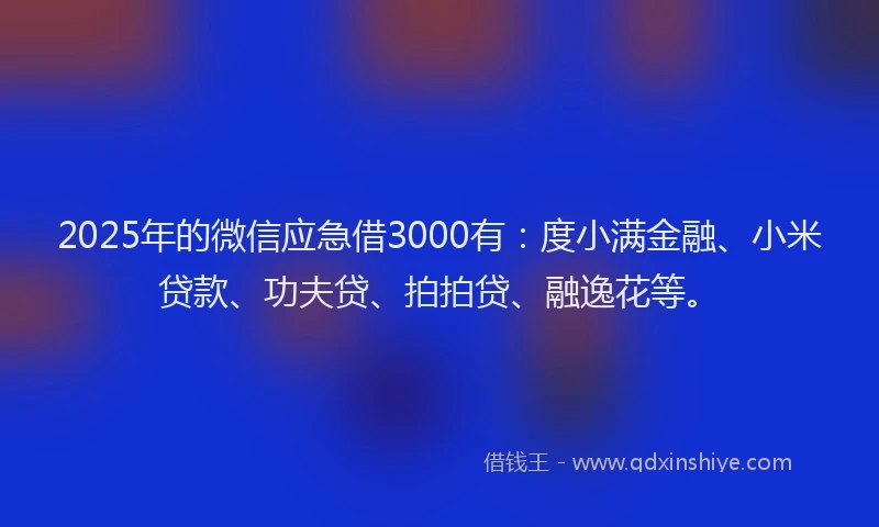 2025年的微信应急借3000有：度小满金融、小米贷款、功夫贷、拍拍贷、融逸花等。