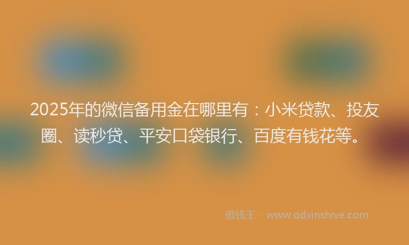 2025年的微信备用金在哪里有：小米贷款、投友圈、读秒贷、平安口袋银行、百度有钱花等。