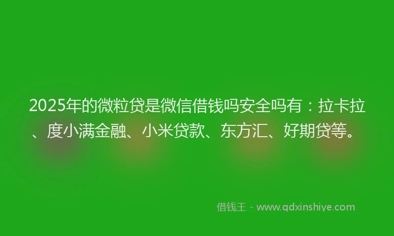 2025年的微粒贷是微信借钱吗安全吗有：拉卡拉、度小满金融、小米贷款、东方汇、好期贷等。