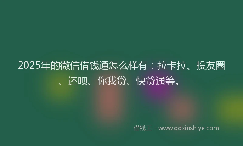 2025年的微信借钱通怎么样有：拉卡拉、投友圈、还呗、你我贷、快贷通等。