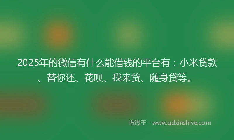 2025年的微信有什么能借钱的平台有：小米贷款、替你还、花呗、我来贷、随身贷等。