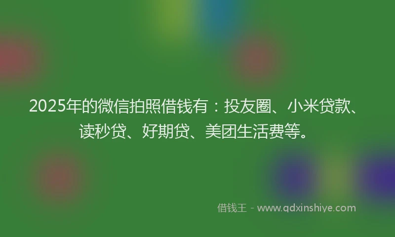2025年的微信拍照借钱有：投友圈、小米贷款、读秒贷、好期贷、美团生活费等。