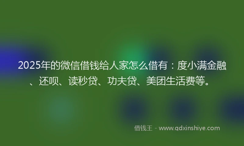 2025年的微信借钱给人家怎么借有：度小满金融、还呗、读秒贷、功夫贷、美团生活费等。