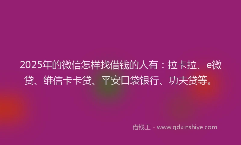 2025年的微信怎样找借钱的人有：拉卡拉、e微贷、维信卡卡贷、平安口袋银行、功夫贷等。