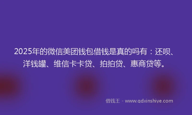2025年的微信美团钱包借钱是真的吗有：还呗、洋钱罐、维信卡卡贷、拍拍贷、惠商贷等。