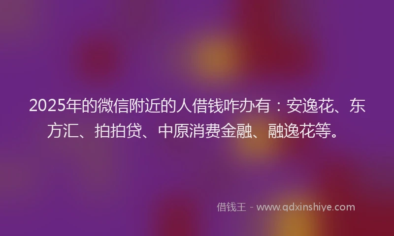 2025年的微信附近的人借钱咋办有：安逸花、东方汇、拍拍贷、中原消费金融、融逸花等。