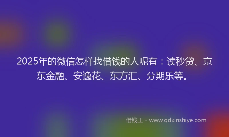 2025年的微信怎样找借钱的人呢有：读秒贷、京东金融、安逸花、东方汇、分期乐等。