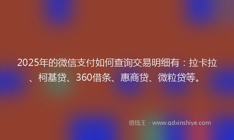 2025年的微信支付如何查询交易明细有：拉卡拉、柯基贷、360借条、惠商贷、微粒贷等。