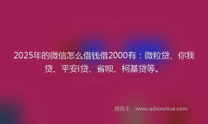 2025年的微信怎么借钱借2000有：微粒贷、你我贷、平安i贷、省呗、柯基贷等。