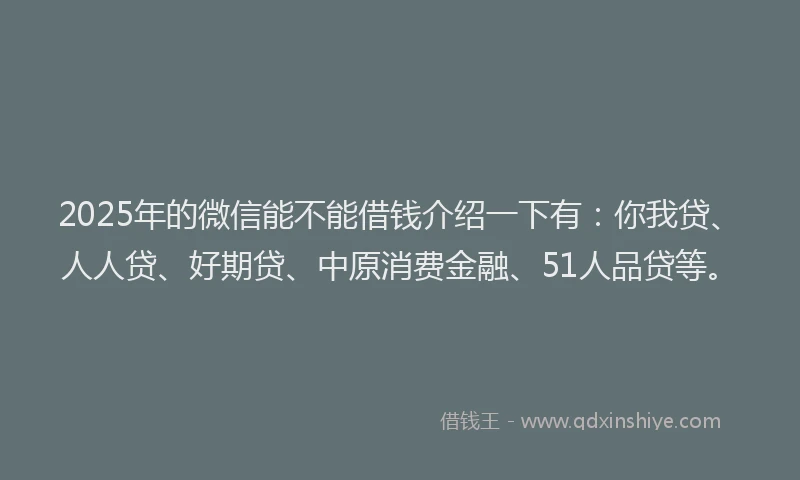 2025年的微信能不能借钱介绍一下有：你我贷、人人贷、好期贷、中原消费金融、51人品贷等。