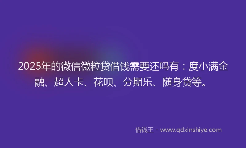 2025年的微信微粒贷借钱需要还吗有：度小满金融、超人卡、花呗、分期乐、随身贷等。
