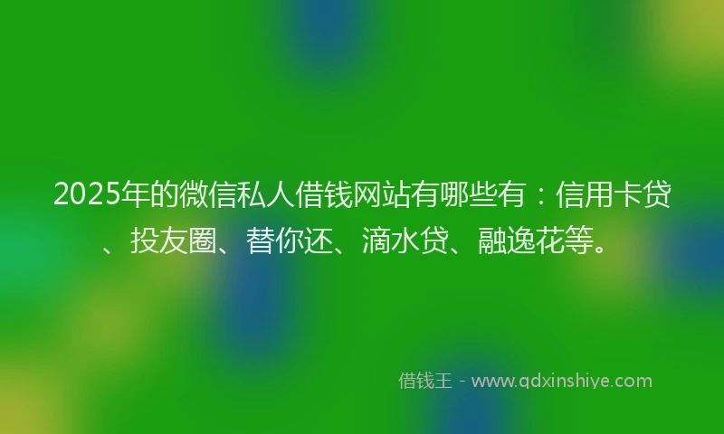 2025年的微信私人借钱网站有哪些有：信用卡贷、投友圈、替你还、滴水贷、融逸花等。