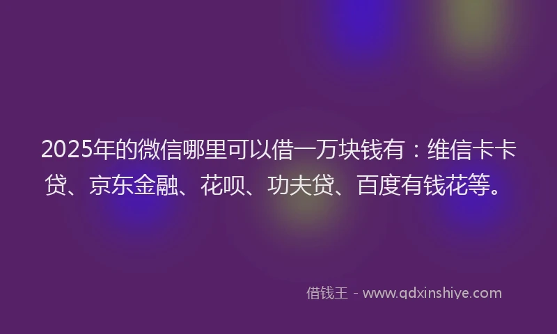 2025年的微信哪里可以借一万块钱有：维信卡卡贷、京东金融、花呗、功夫贷、百度有钱花等。