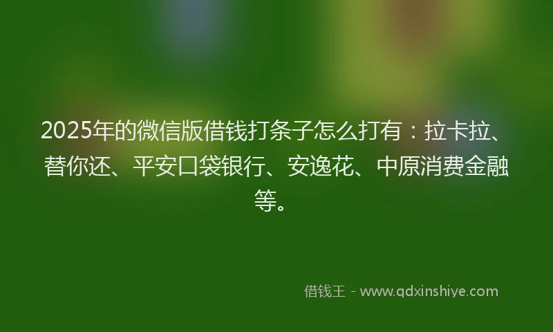 2025年的微信版借钱打条子怎么打有：拉卡拉、替你还、平安口袋银行、安逸花、中原消费金融等。