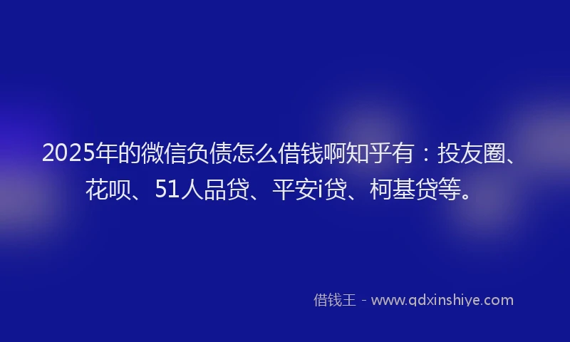 2025年的微信负债怎么借钱啊知乎有：投友圈、花呗、51人品贷、平安i贷、柯基贷等。