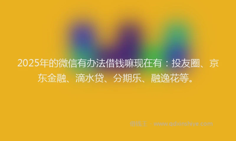 2025年的微信有办法借钱嘛现在有：投友圈、京东金融、滴水贷、分期乐、融逸花等。