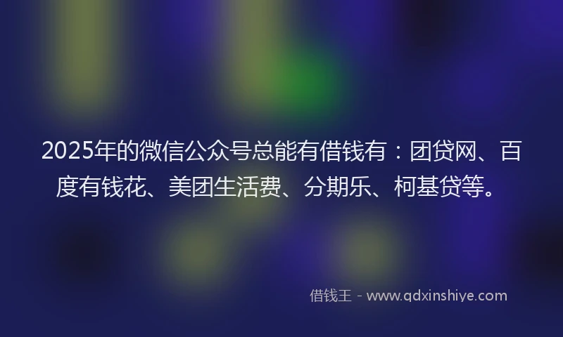 2025年的微信公众号总能有借钱有：团贷网、百度有钱花、美团生活费、分期乐、柯基贷等。