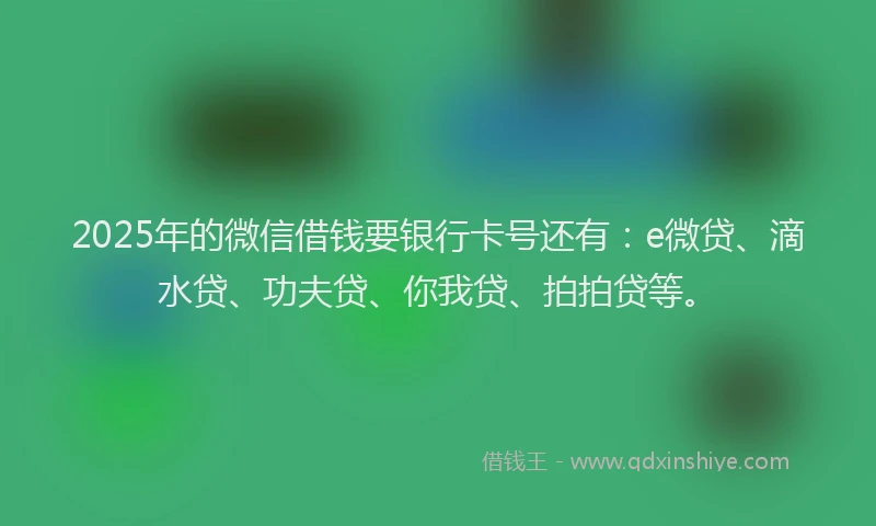 2025年的微信借钱要银行卡号还有：e微贷、滴水贷、功夫贷、你我贷、拍拍贷等。