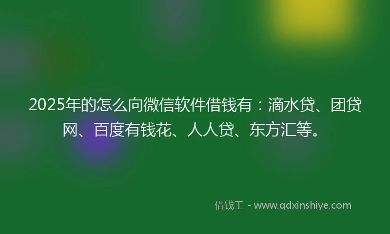 2025年的怎么向微信软件借钱有：滴水贷、团贷网、百度有钱花、人人贷、东方汇等。
