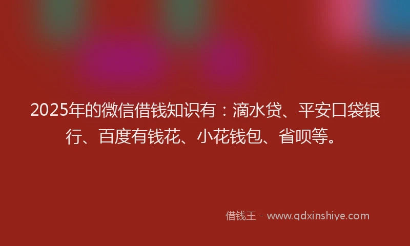 2025年的微信借钱知识有：滴水贷、平安口袋银行、百度有钱花、小花钱包、省呗等。