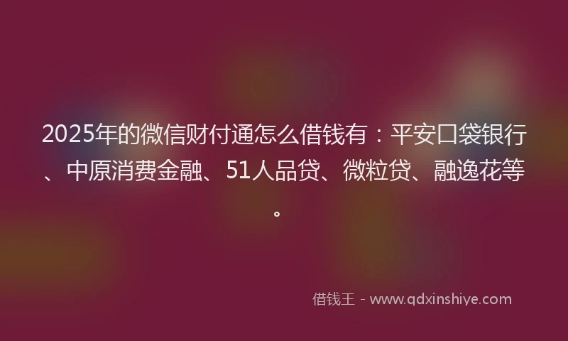 2025年的微信财付通怎么借钱有：平安口袋银行、中原消费金融、51人品贷、微粒贷、融逸花等。